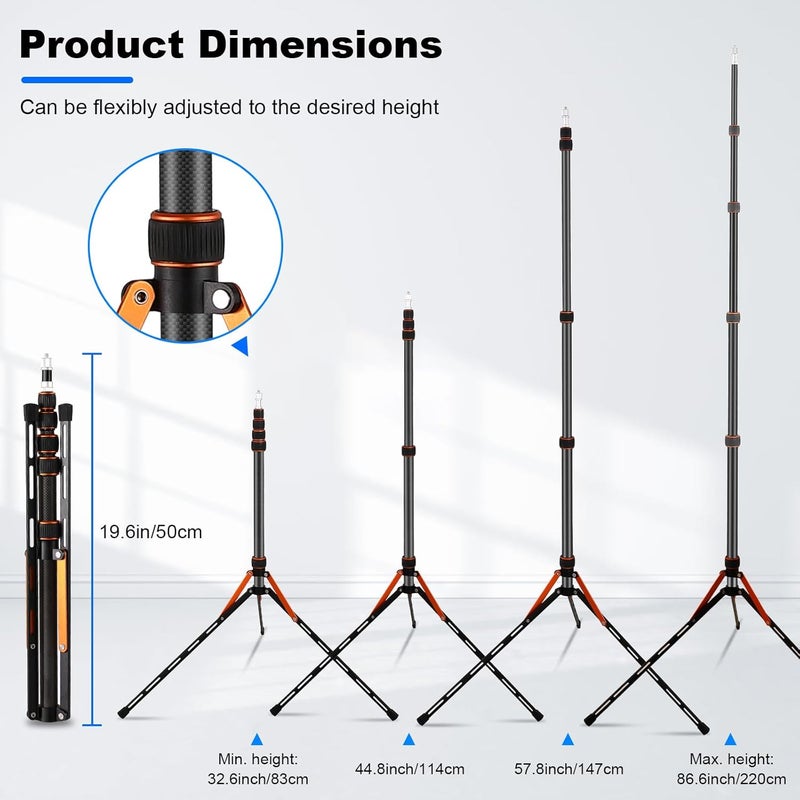 soonpho Portable Light Stand Adjustable 7ft Carbon Fiber Lighting Tripod Stand with 180° Reversible Leg Tripod Light Photography Maximum Height of 86.5”/220cm for Flash Softboxes Camera - Image 5